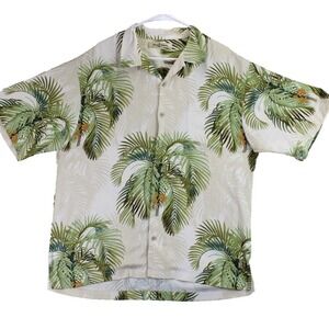 Tommy Bahama Silk Aloha Shirt Palm Tree Print Short Sleeve Button Up Mens Large